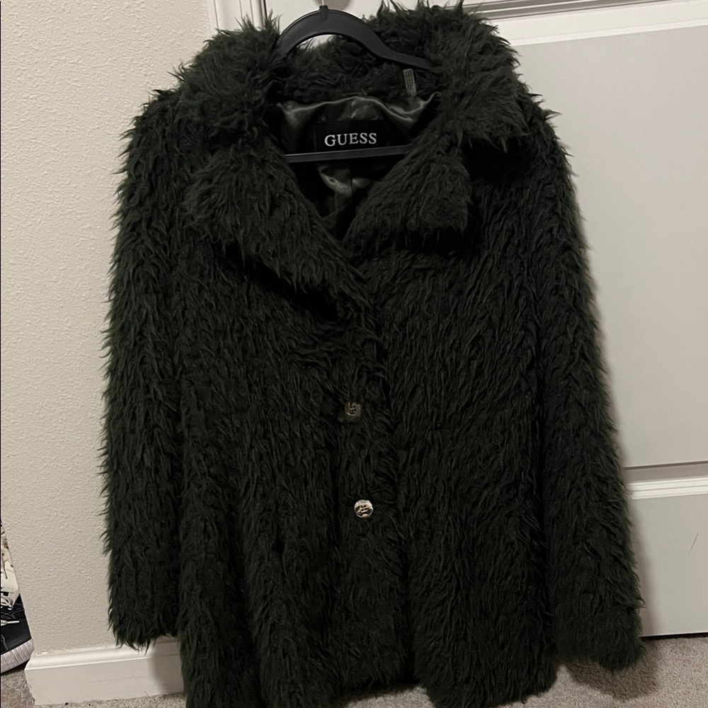 GUESS Women's Dark Green Teddy Jacket